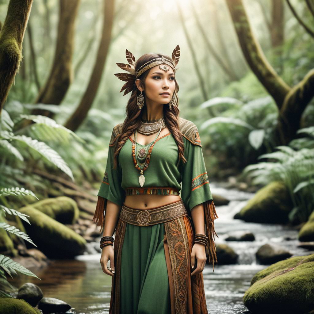 Woman in Tribal Attire by Serene Stream