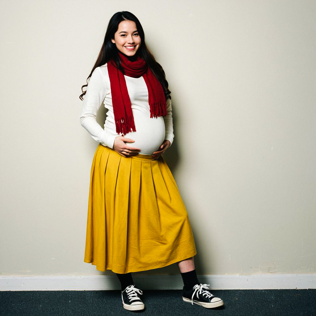 Smiling Pregnant Woman in Casual Attire