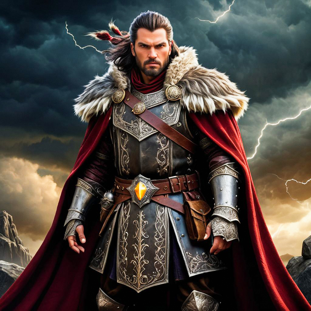 Fierce Warrior in Medieval Armor with Red Cape