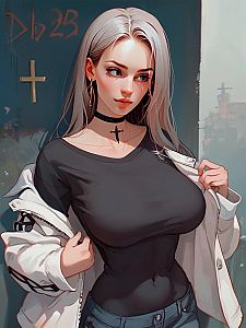 Confident Young Woman with Silver Hair in Urban Style