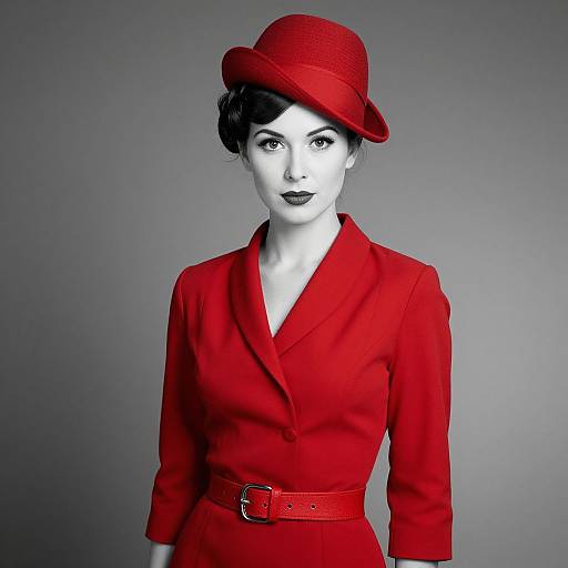 Vintage Style Woman in Red Coat and Hat Portrait