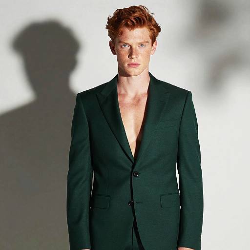 Young Redhead Man in Deep Green Blazer Fashion Portrait