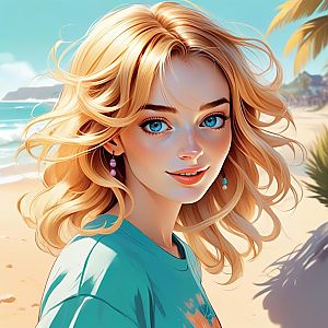 Young Woman on Sunny Beach - Anime Style