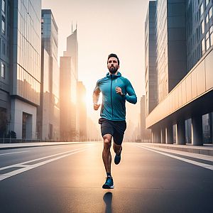 Energetic Runner in Urban Sunrise