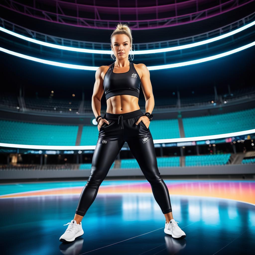 Athletic Woman in Black Sportswear at Arena