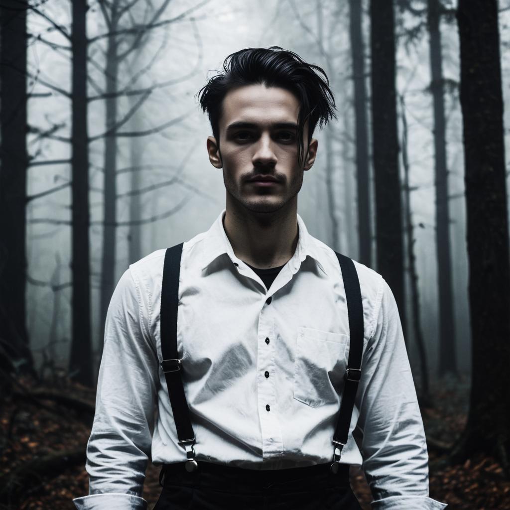 Young Man in Misty Forest