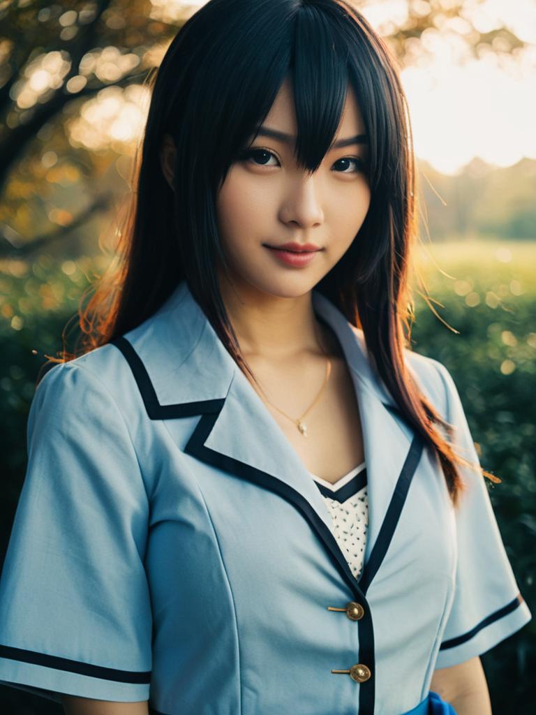 Realistic Aoi Kanzaki Cosplay Woman Character Portrait Outdoors