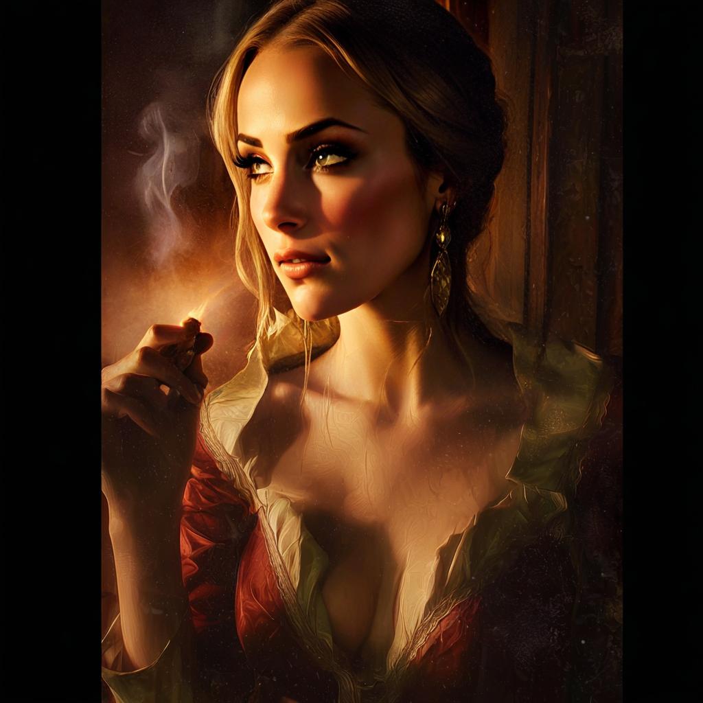 Vintage Portrait of Woman Holding Lit Matchstick with Dramatic Lighting