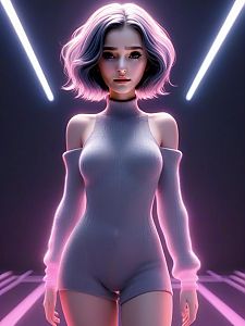 Confident Woman in Cyberpunk Environment