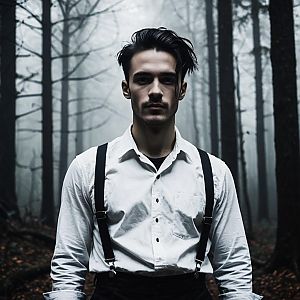 Young Man in Misty Forest