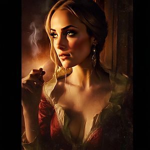 Vintage Portrait of Woman Holding Lit Matchstick with Dramatic Lighting