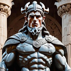 Muscular Hero in Armor with Crown