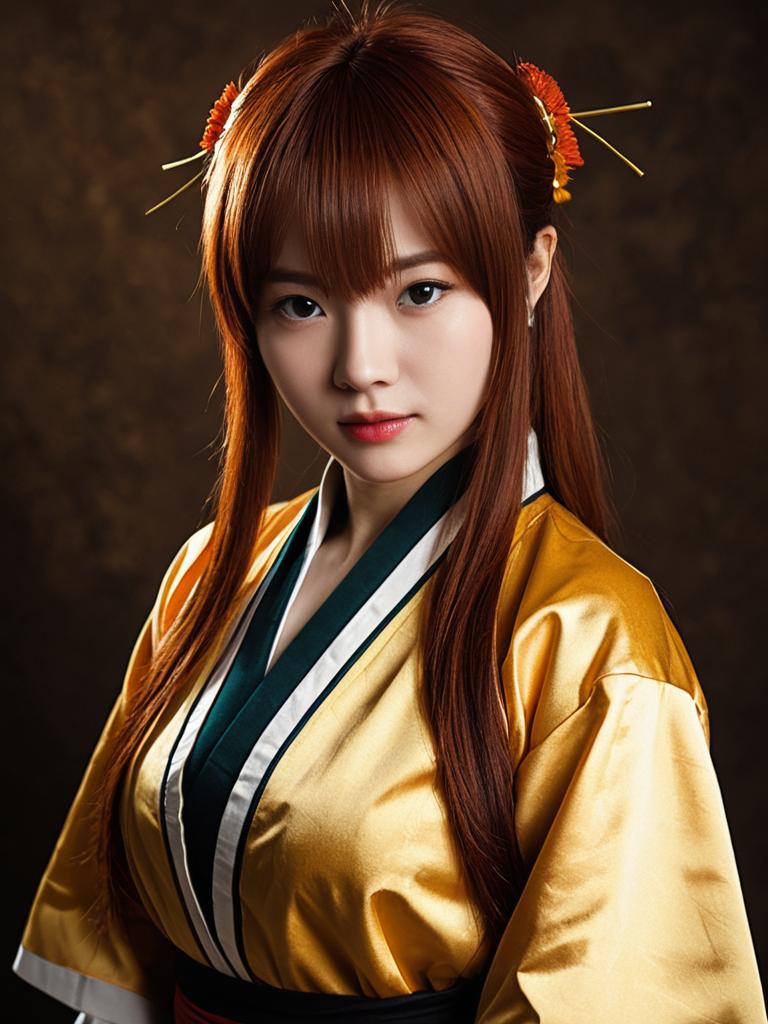 Sexy Woman Cosplaying Kagura Mikazuchi in Golden Costume
