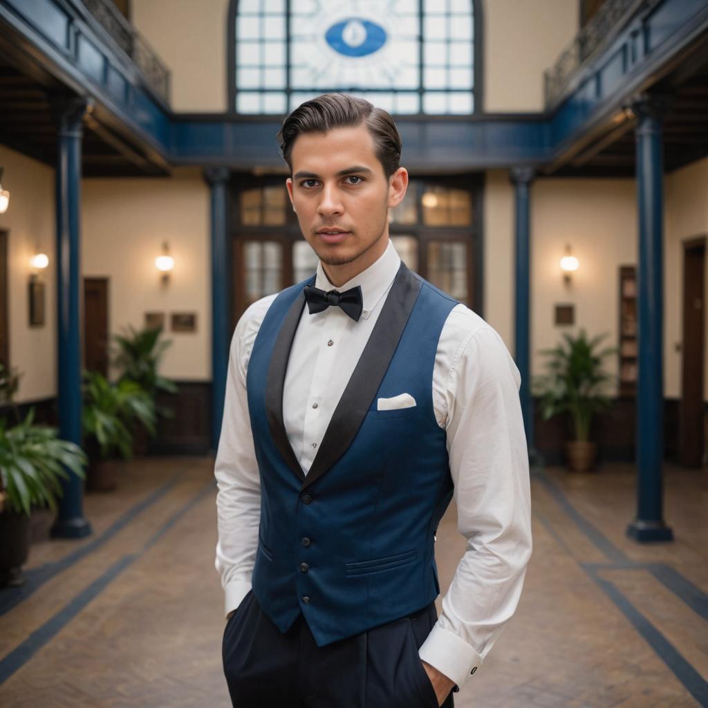 Elegant Man in Navy Vest and Bow Tie