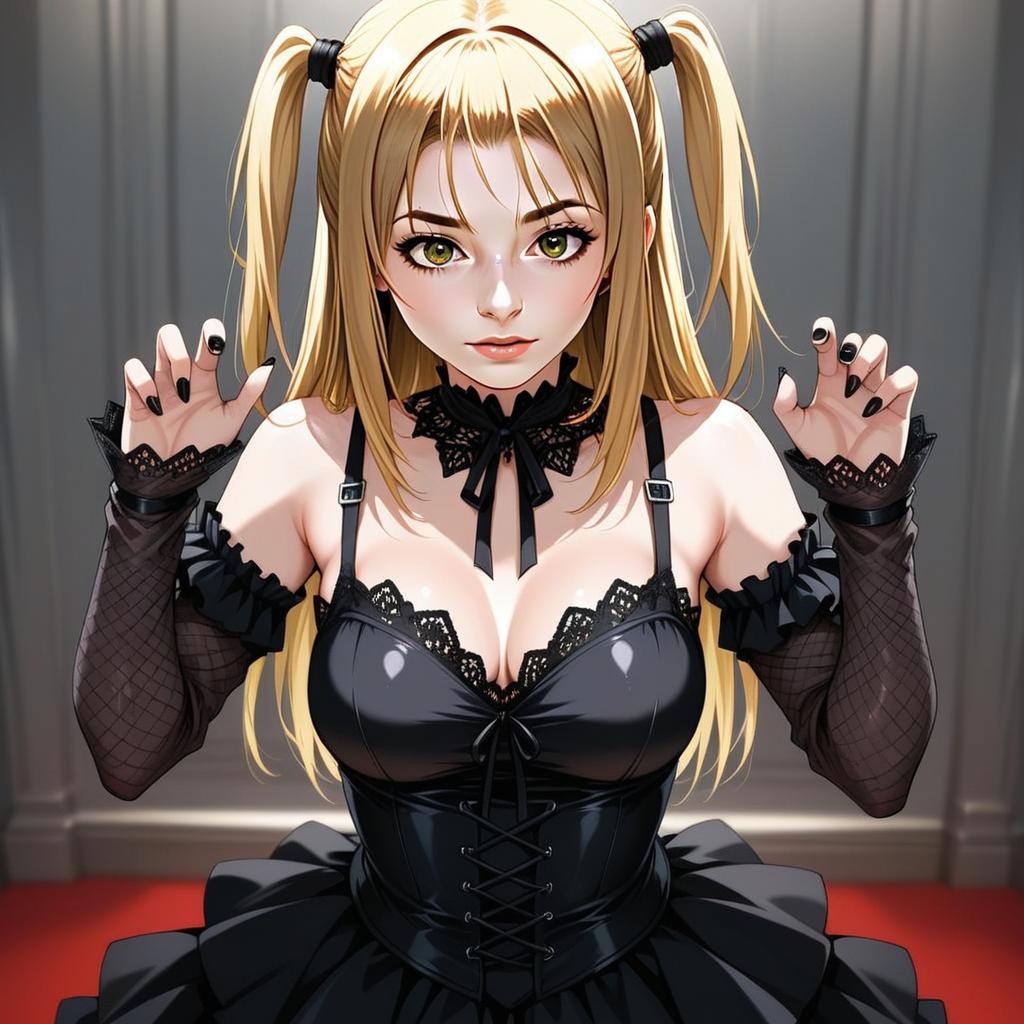 Gothic Anime Woman in Black Corset Dress with Twin Ponytails