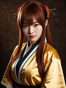 Sexy Woman Cosplaying Kagura Mikazuchi in Golden Costume