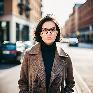 Confident woman in urban setting with stylish coat