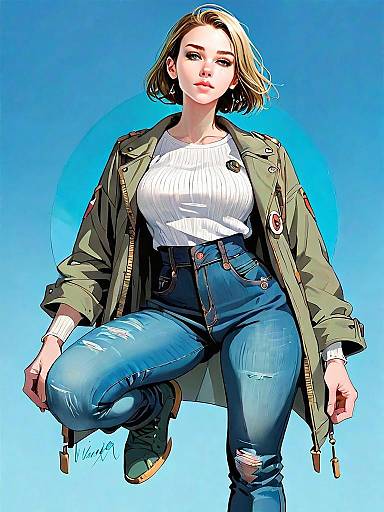 Realistic Comic Style Illustration of Woman in Casual Outfit Full Body Pose
