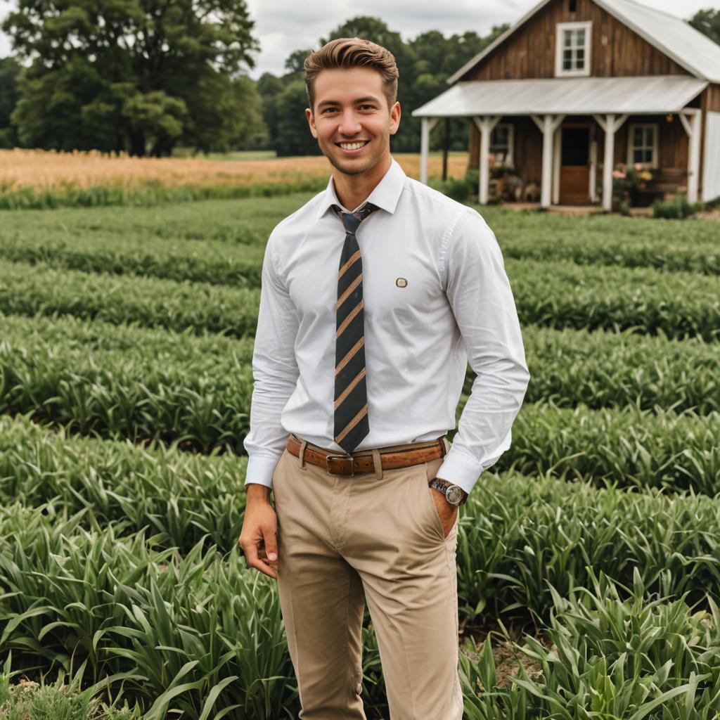 Confident Man in Smart Casual Attire in Rural Field