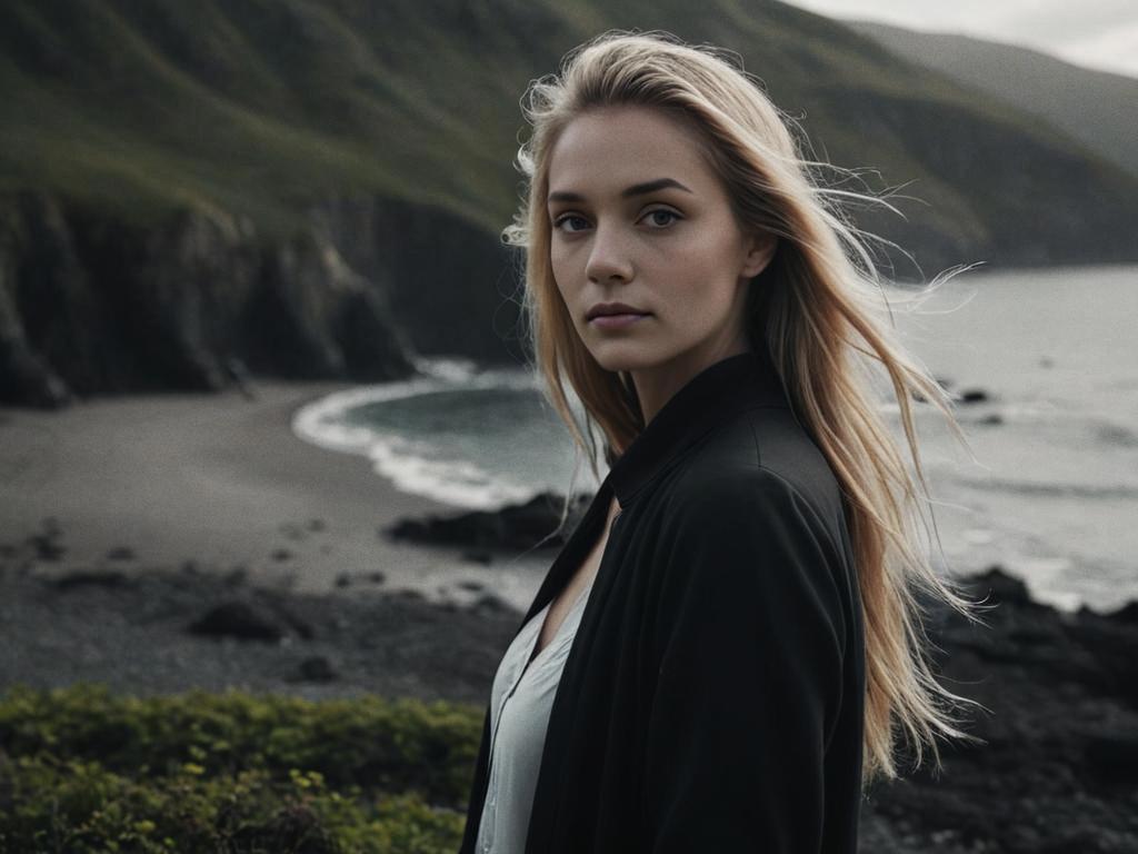 Serene Woman on Rocky Shores