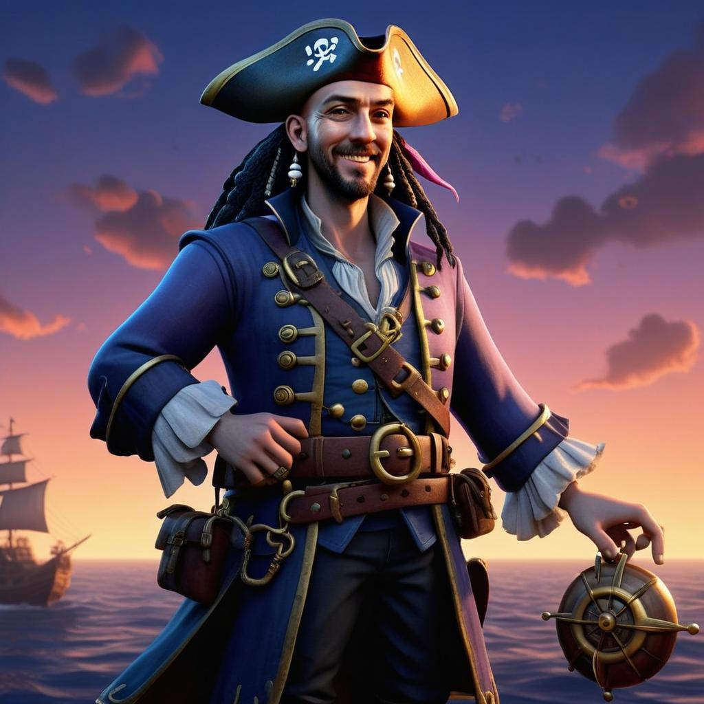 Confident Pirate by the Sea at Sunset