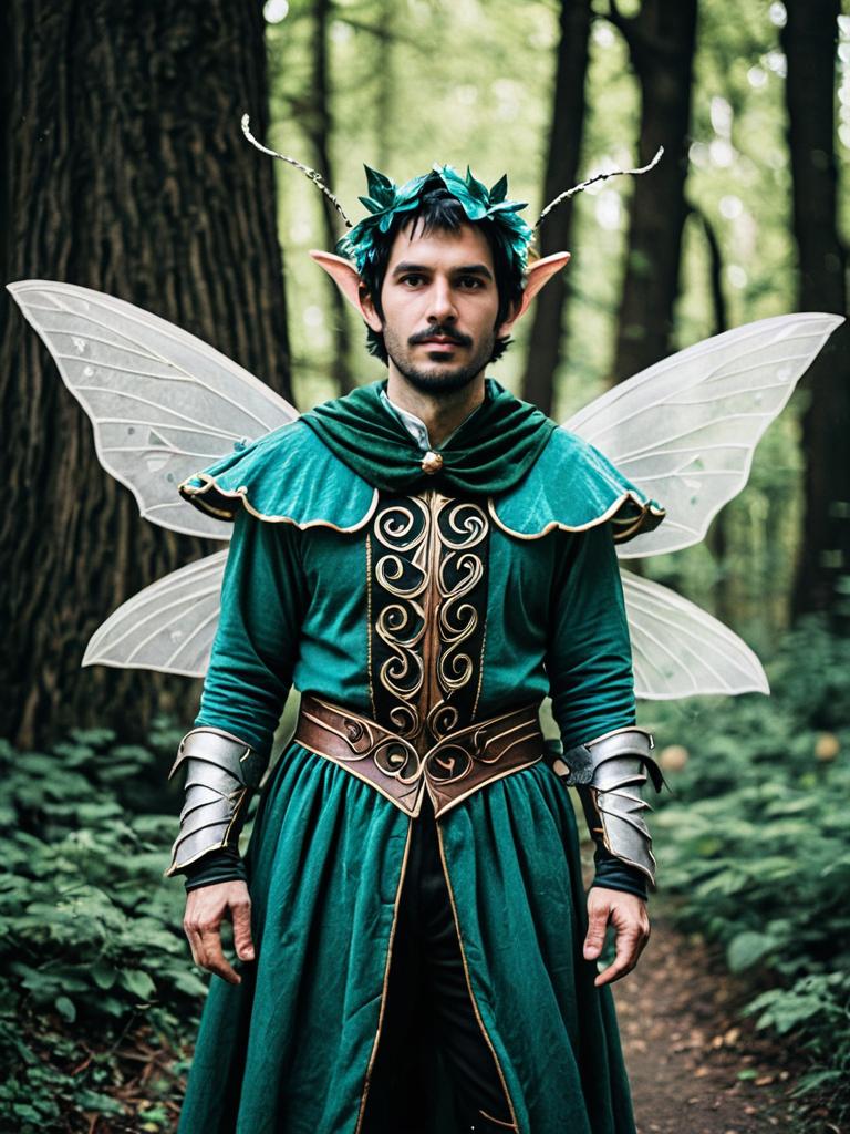 Man in Fairy Costume Fantasy Cosplay Portrait in Forest
