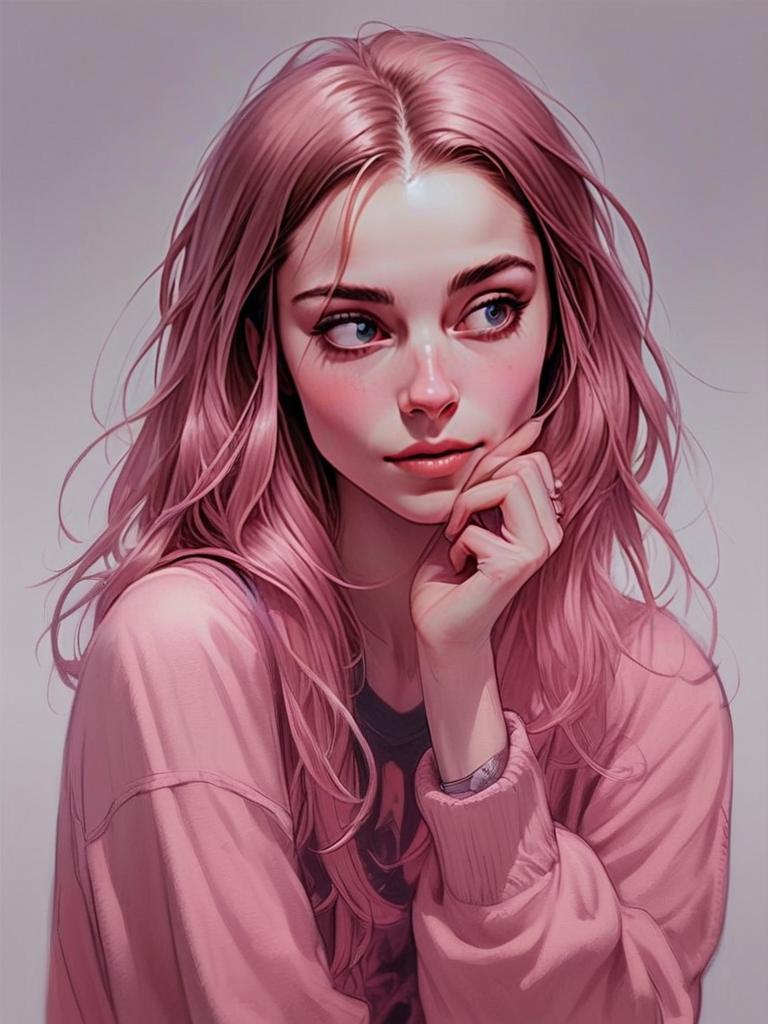 Young Woman with Pink Hair and Blue Eyes