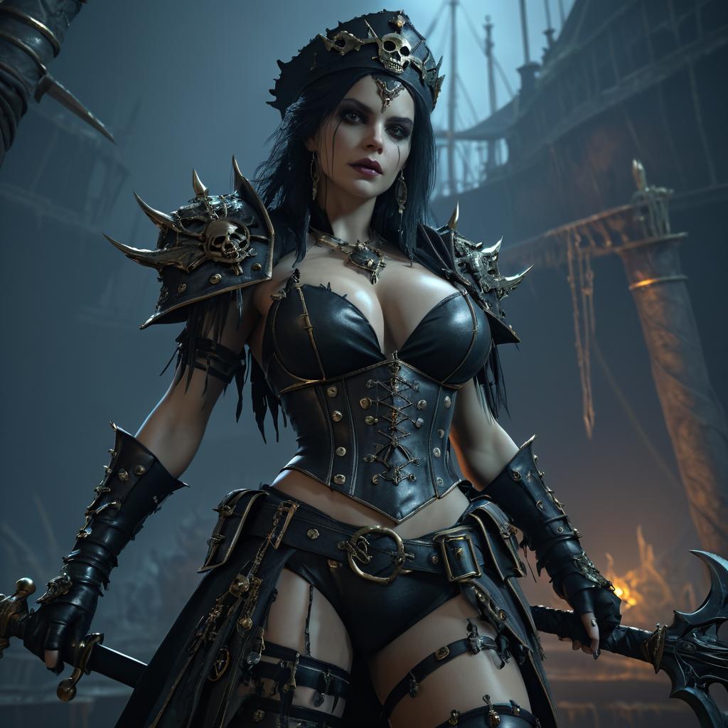 Fierce Dark Fantasy Woman in Leather Armor