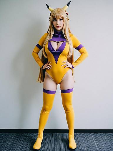 Pikachu-Inspired Woman Cosplay in Yellow and Purple Costume by Mori Yuki