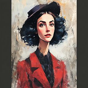 Digital Portrait of Woman in Red Jacket with Vintage Style