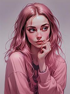 Young Woman with Pink Hair and Blue Eyes