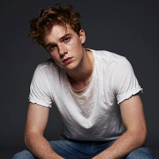 Portrait of Thoughtful Young Man with Red Hair and Casual Outfit