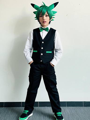 Cilan Pokémon Cosplay with Green Wig and Formal Attire