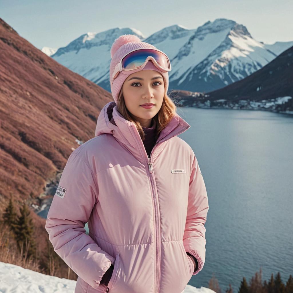 Woman in Winter Gear with Pink Jacket and Ski Goggles