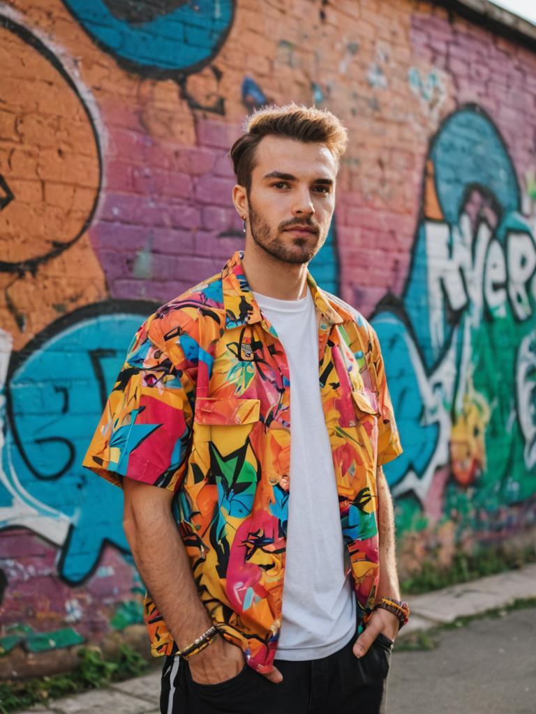 Hip-hop man in front of graffiti