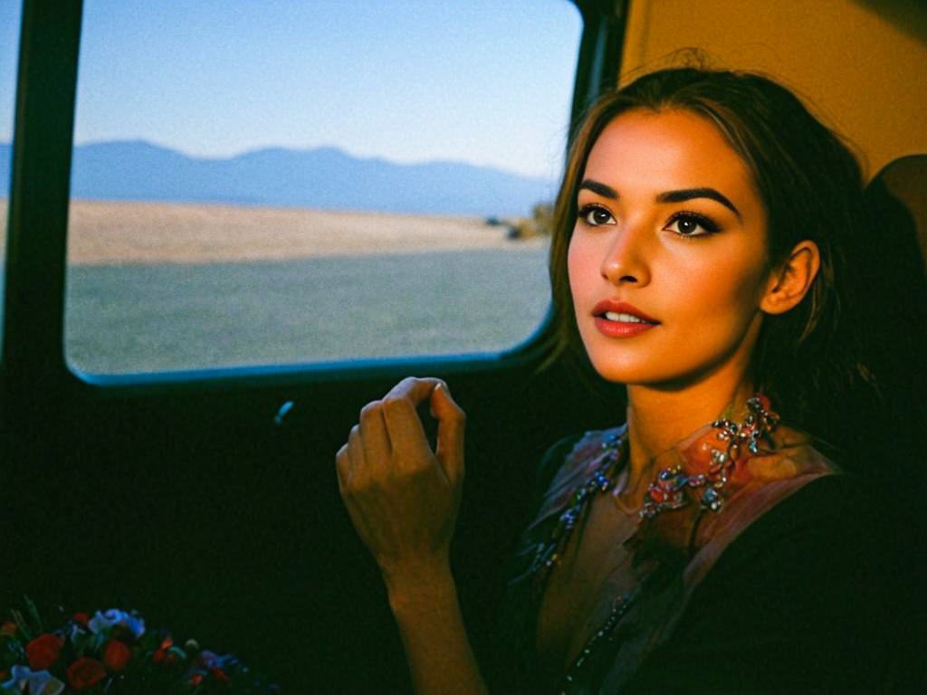 Serene Woman Gazing Out Vehicle Window