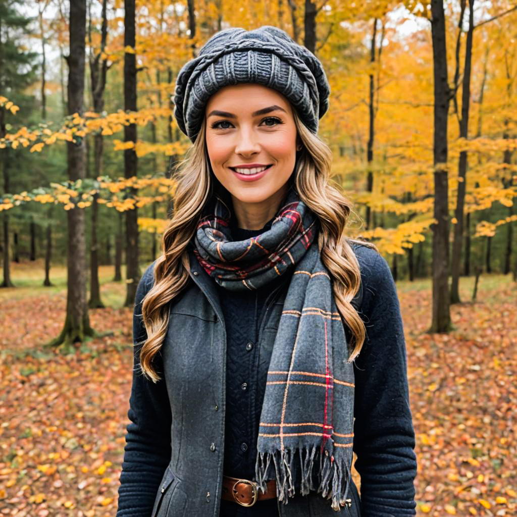 Smiling Woman in Autumn with Orange Leaves