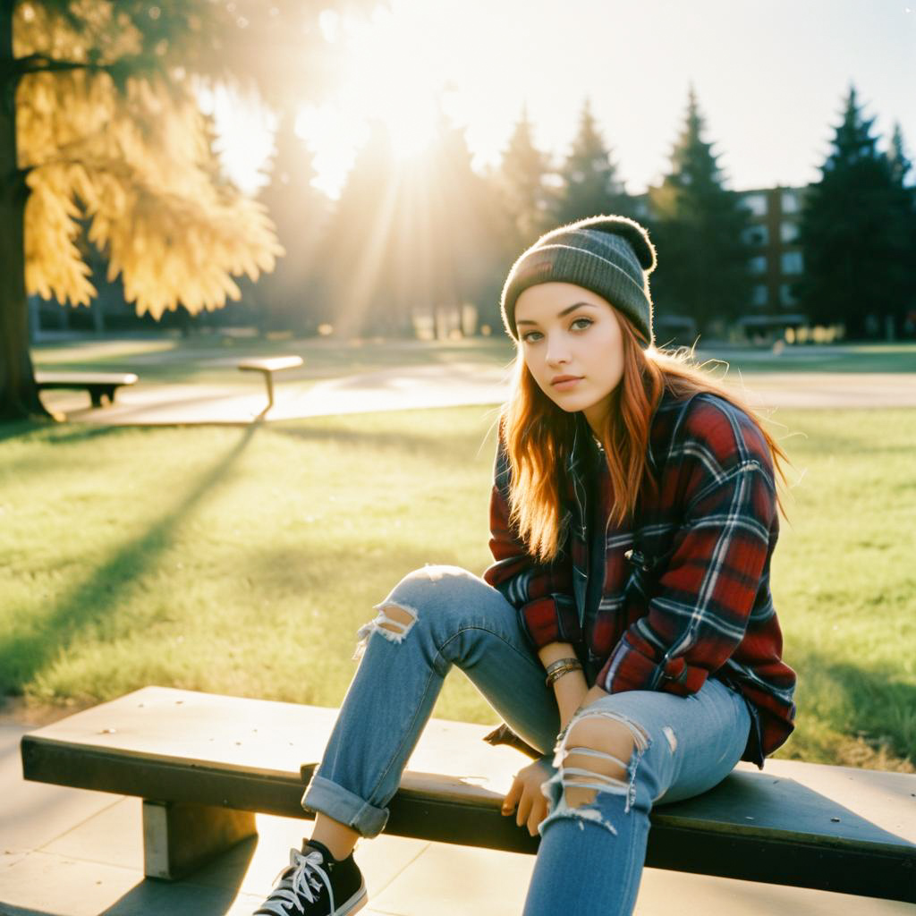 Young Woman in Park with Red Hair