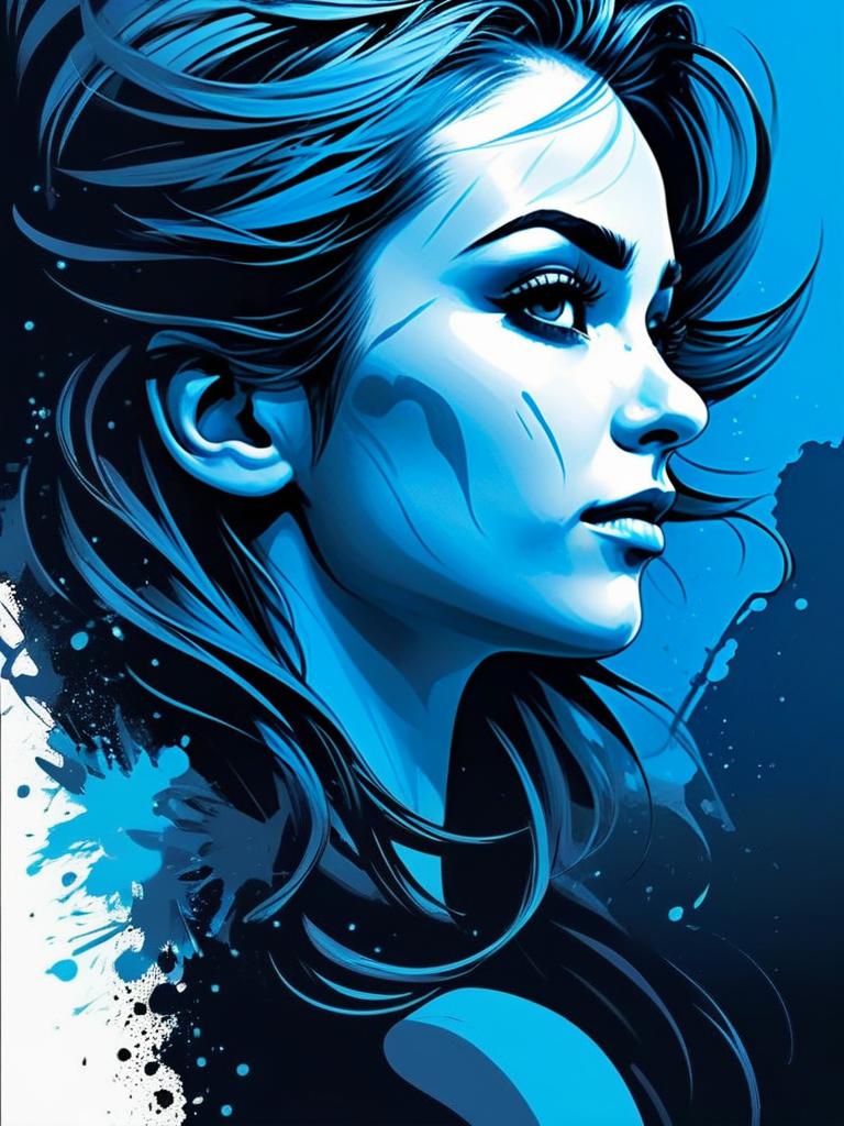 Profile of a Woman in Blue Tones Profile of a Woman in Blue Tones