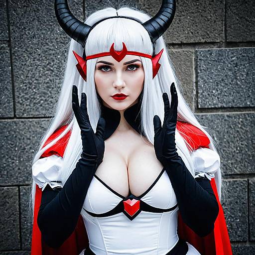 Air Defense Princess Cosplay Woman in Fantasy Armor with Horns and Cape