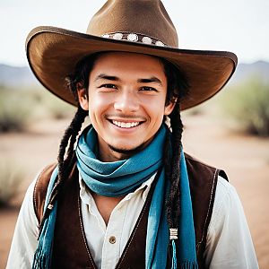 Smiling Young Man in Rustic Cowboy Outfit