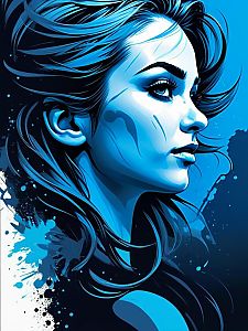 Profile of a Woman in Blue Tones