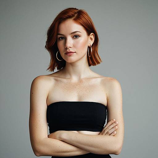 Portrait of Confident Red-Haired Woman in Black Bandeau Top