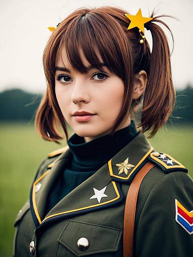 Realistic Anime-Inspired Woman in Girls und Panzer Military Uniform Cosplay