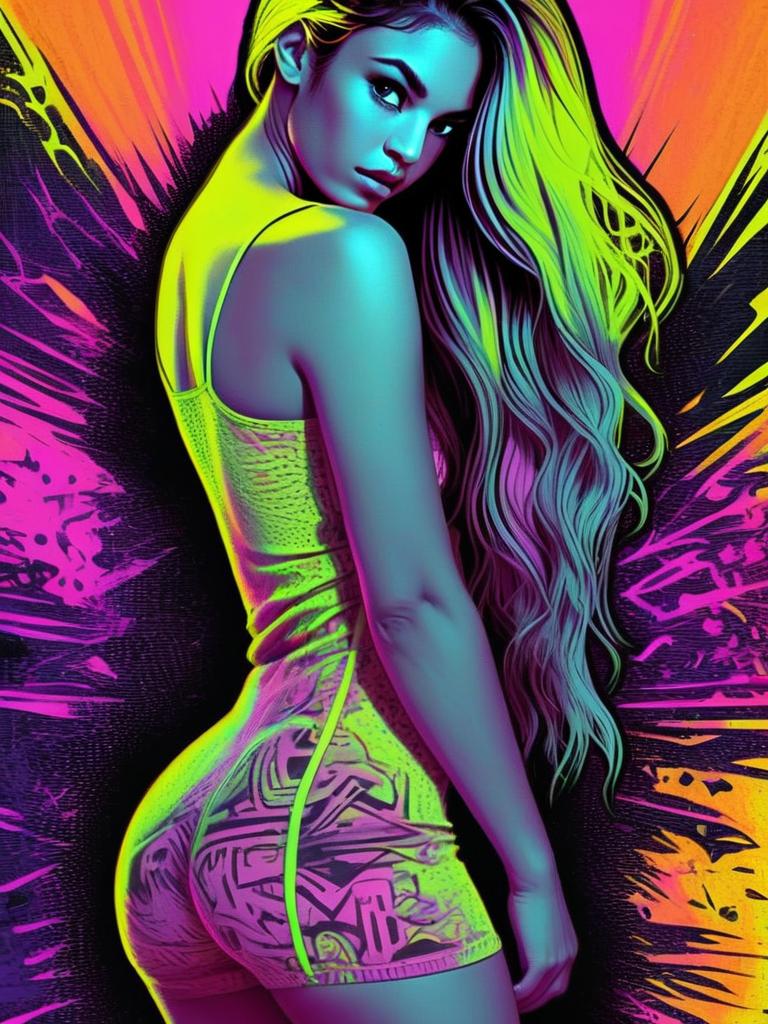 Vibrant Pop Art Woman in Neon Colors