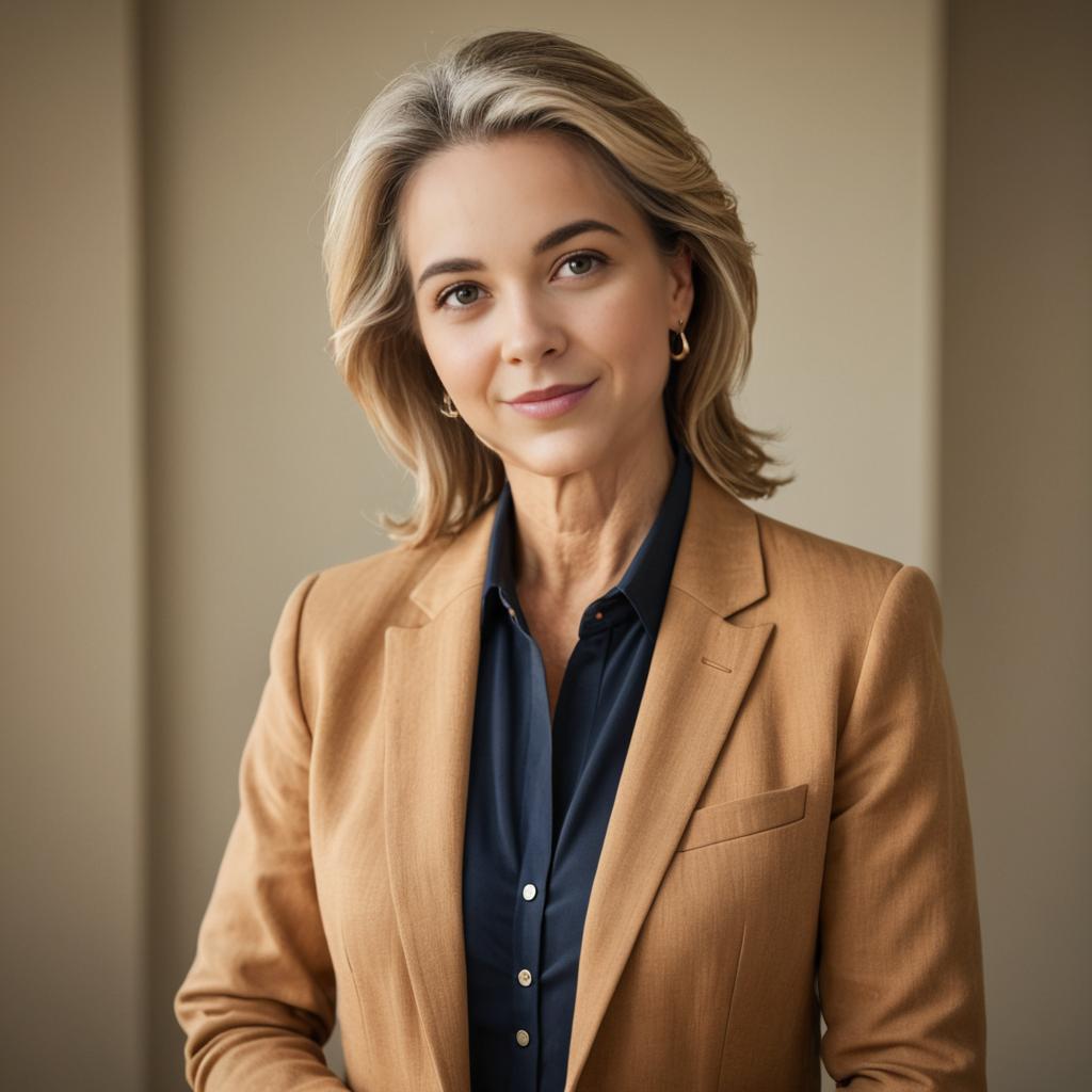 Confident Mature Woman in Tan Blazer