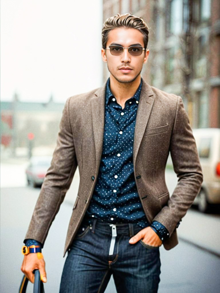 Confident Young Man in Stylish Blazer on Urban Street