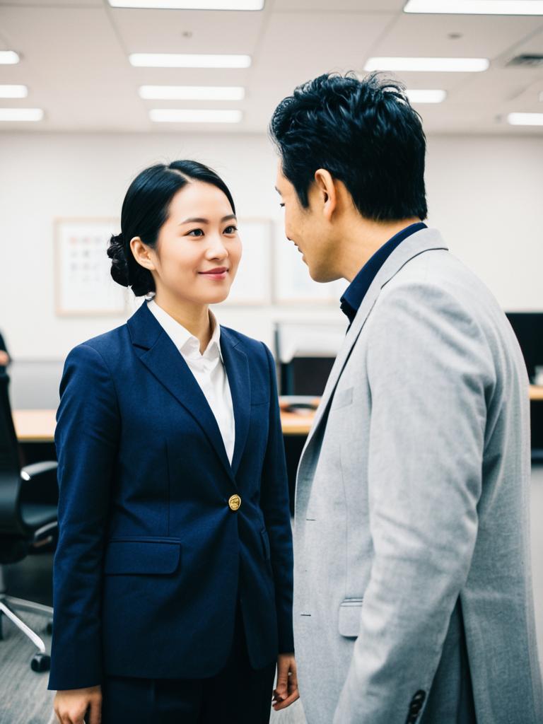 Professional Business Conversation Between Man and Woman in Modern Office