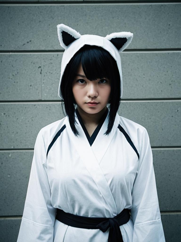 Sexy Cosplay Woman in Nakime Costume with Cat Ear Hood Sexy Cosplay Woman in Nakime Costume with Cat Ear Hood