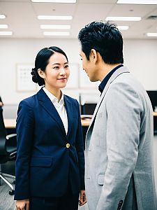 Professional Business Conversation Between Man and Woman in Modern Office